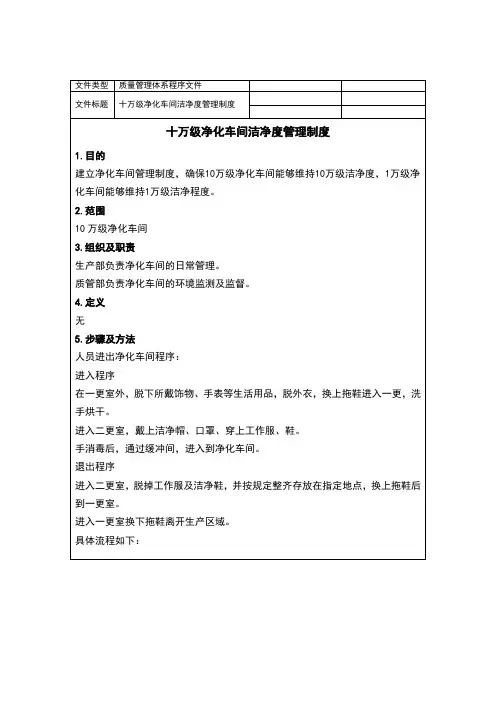 医疗企业十万级净化车间洁净度管理制度