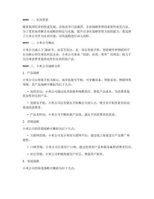 小米公司战略实训报告