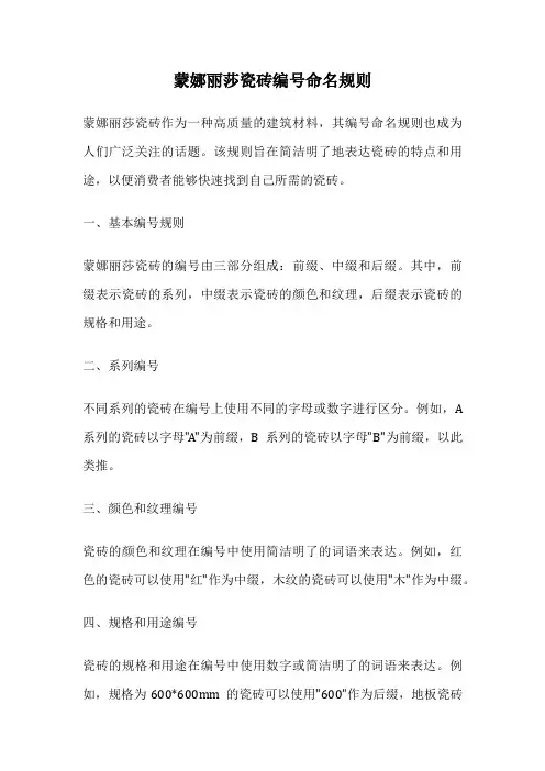 蒙娜丽莎瓷砖编号命名规则