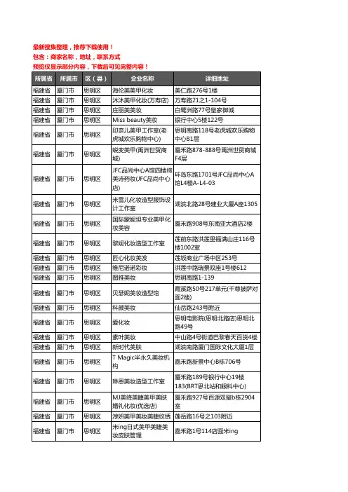 新版福建省厦门市思明区彩妆企业公司商家户名录单联系方式地址大全58家