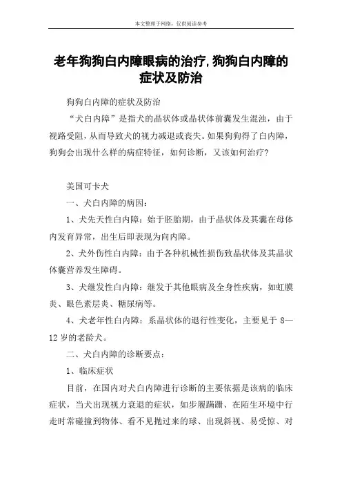 老年狗狗白内障眼病的治疗,狗狗白内障的症状及防治