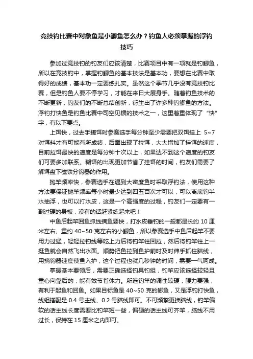 竞技钓比赛中对象鱼是小鲫鱼怎么办？钓鱼人必须掌握的浮钓技巧