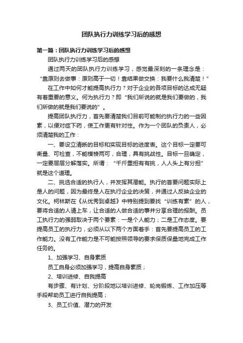 团队执行力训练学习后的感想