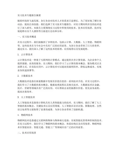 实习技术专题报告摘要