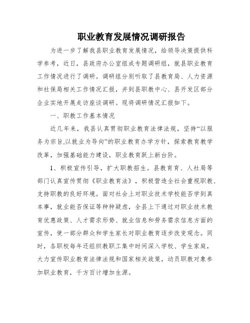 职业教育发展情况调研报告
