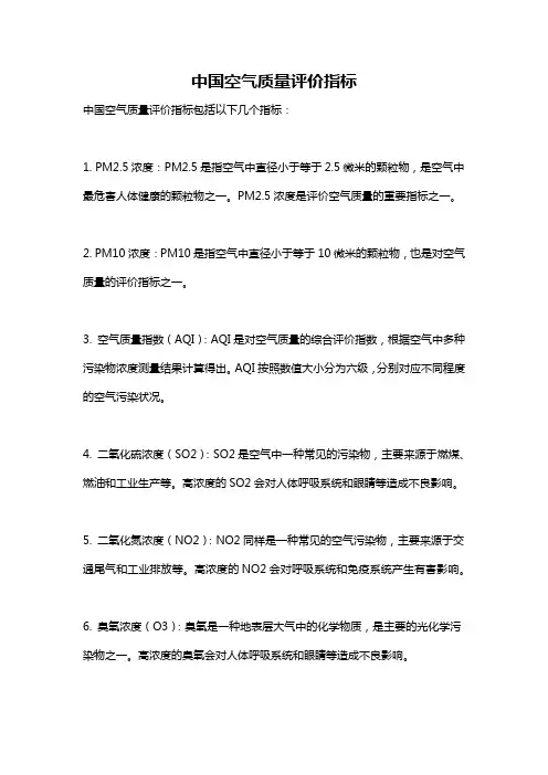 中国空气质量评价指标