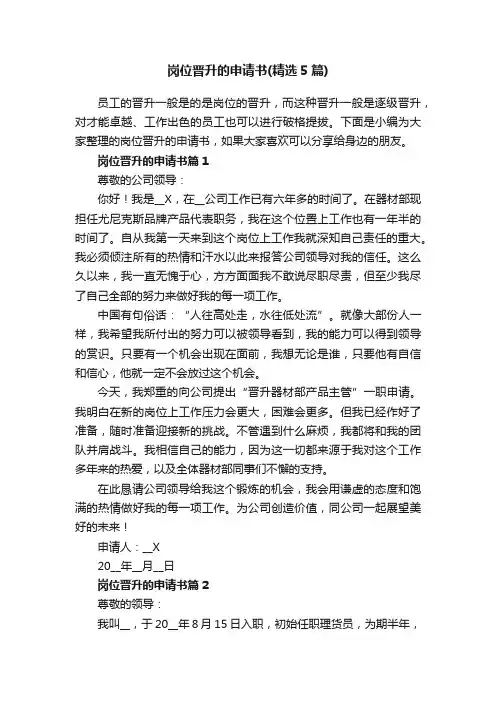 岗位晋升的申请书（精选5篇）