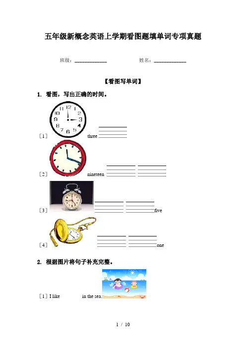 五年级新概念英语上学期看图题填单词专项真题