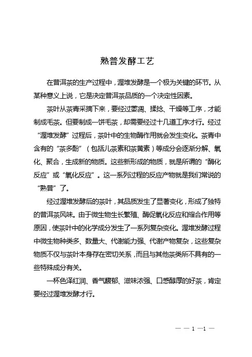 熟普发酵工艺