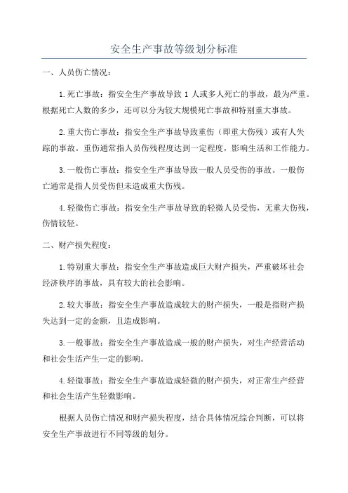 安全生产事故等级划分标准
