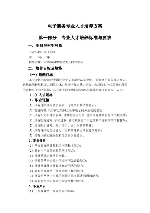 电子商务专业人才培养方案(中职)