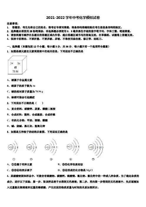 2022年西工大附中中考化学全真模拟试卷含解析