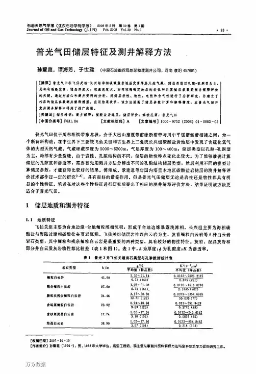 普光气田储层特征及测井解释方法