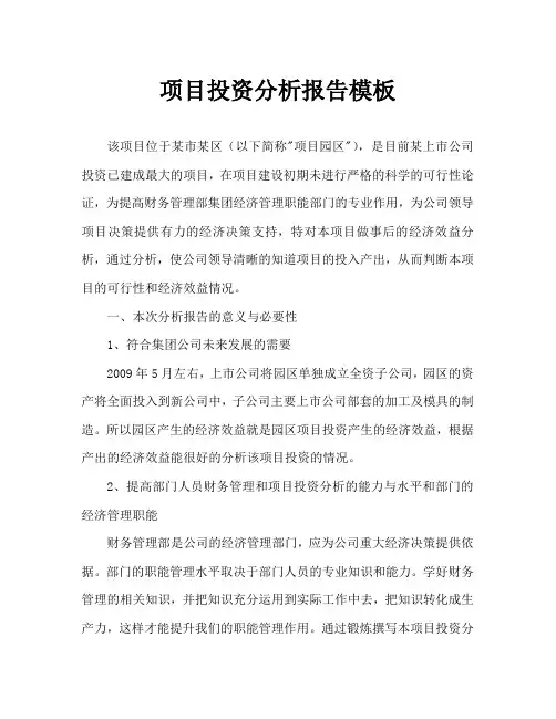 项目投资分析报告模板
