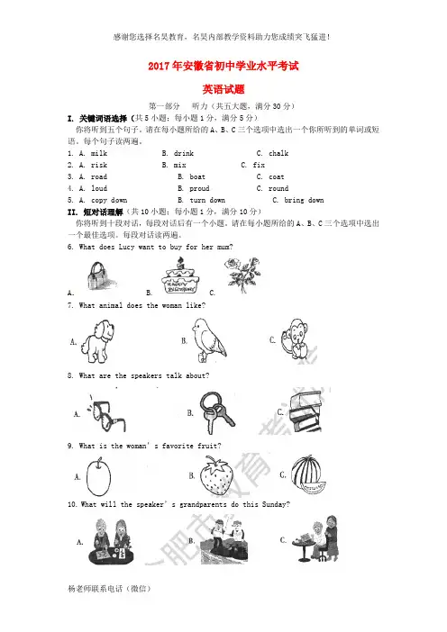 安徽省2017年中考英语真题试题(含答案)
