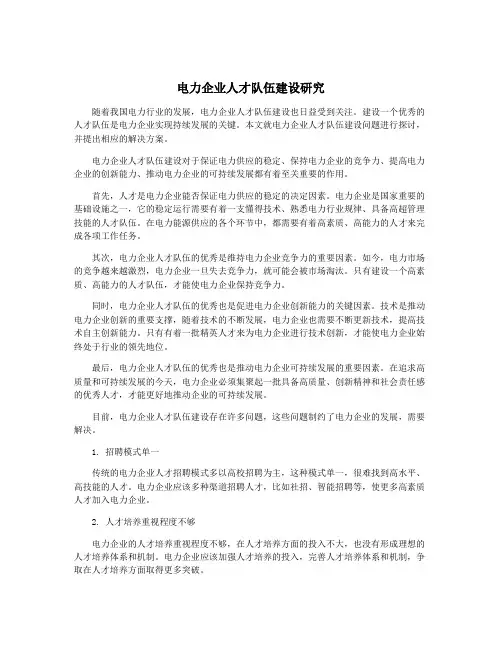 电力企业人才队伍建设研究