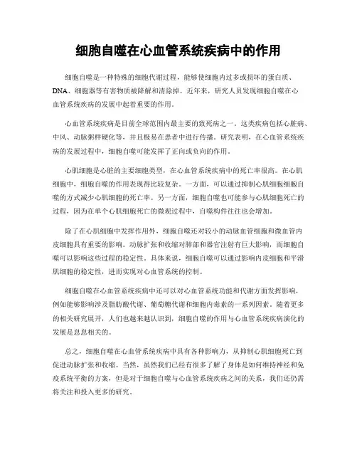 细胞自噬在心血管系统疾病中的作用