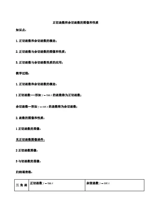 正切函数和余切函数的图像和性质