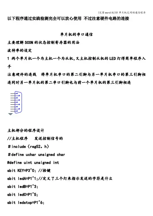 (完整word版)51单片机之间的通信程序