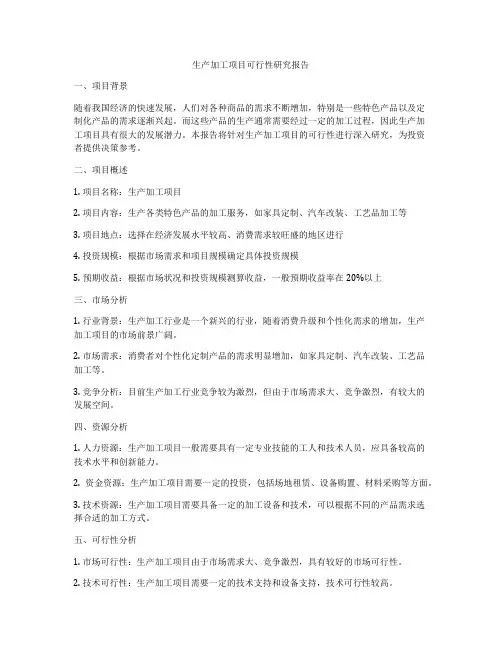 生产加工项目可行性研究报告