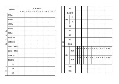 中华人民共和国预防性健康检查用表学生体检表