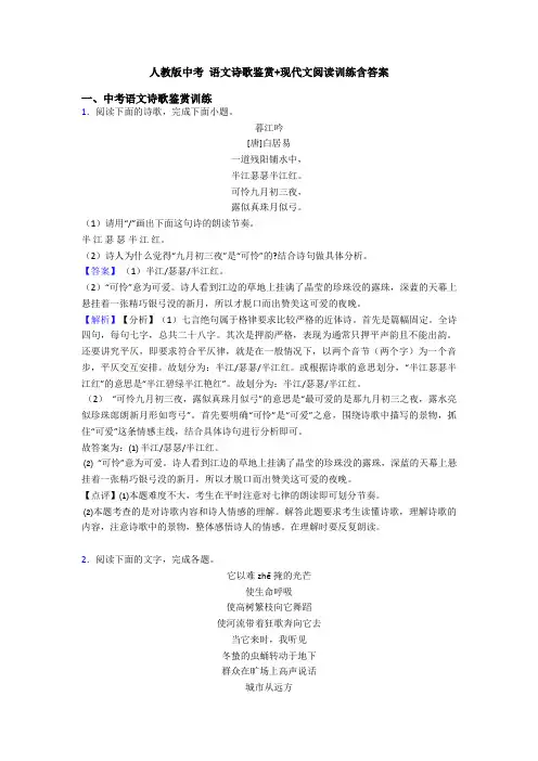 人教版中考 语文诗歌鉴赏+现代文阅读训练含答案