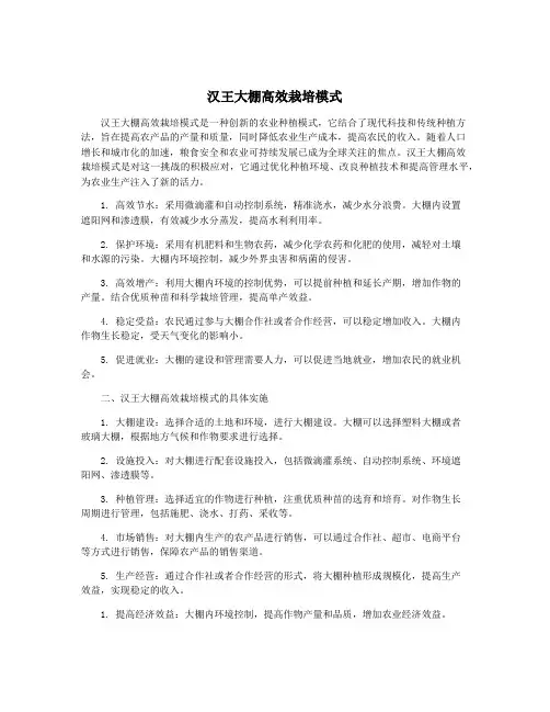 汉王大棚高效栽培模式