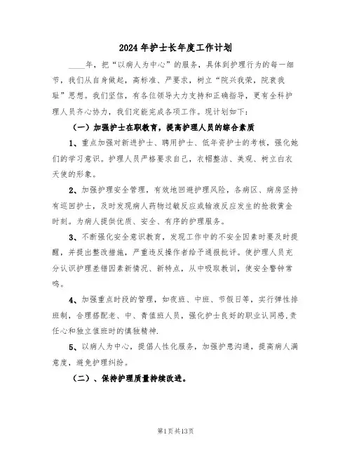 2024年护士长年度工作计划(五篇)