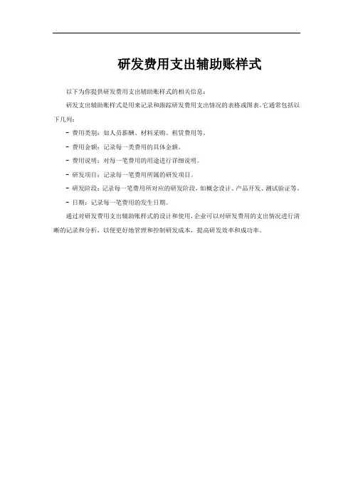 研发费用支出辅助账样式