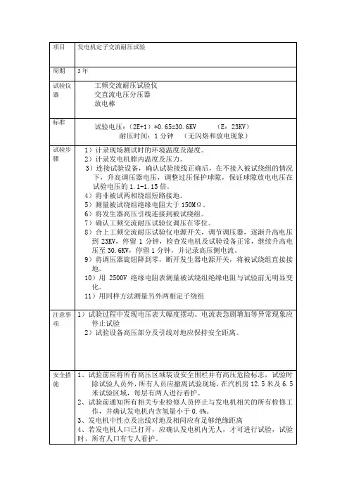 发电机定子交流耐压试验