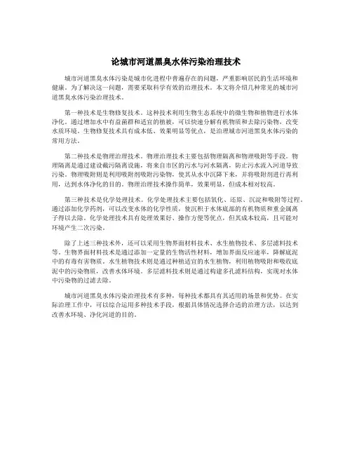 论城市河道黑臭水体污染治理技术