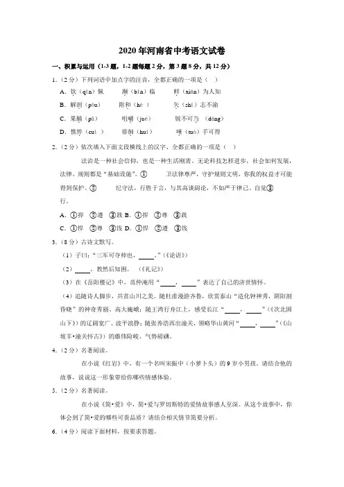 2020年河南省中考语文试卷