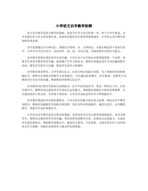 小学语文识字教学初探
