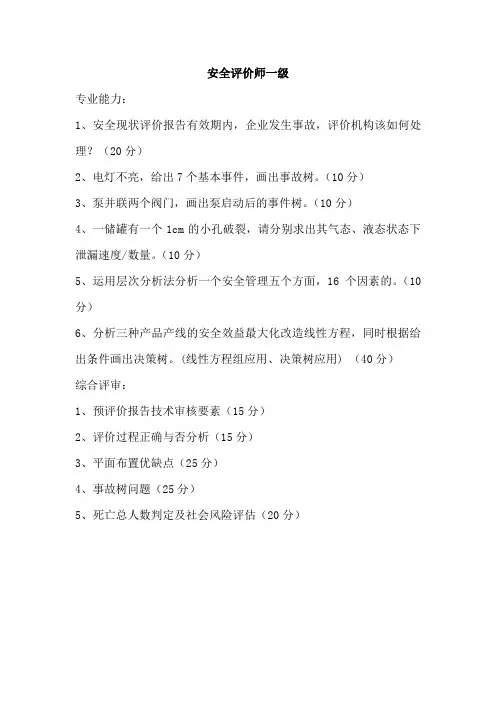 安全评价师一级