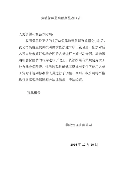 劳动保障监察限期整改正报告