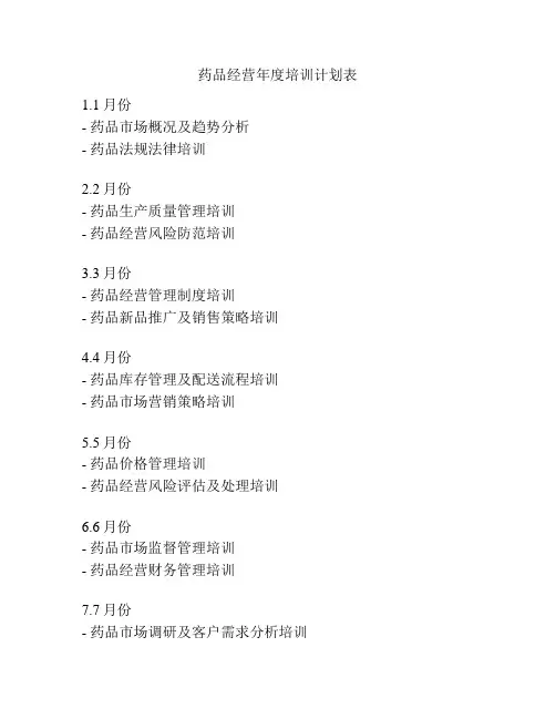 药品经营年度培训计划表