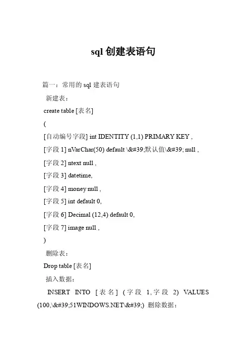 sql创建表语句