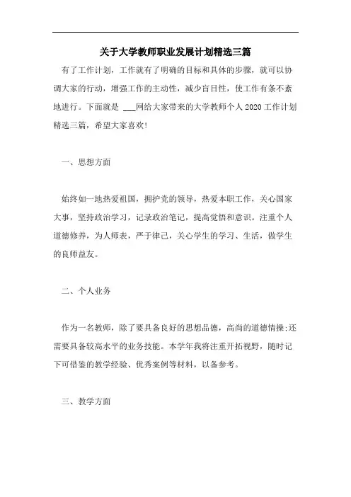 关于大学教师职业发展计划精选三篇