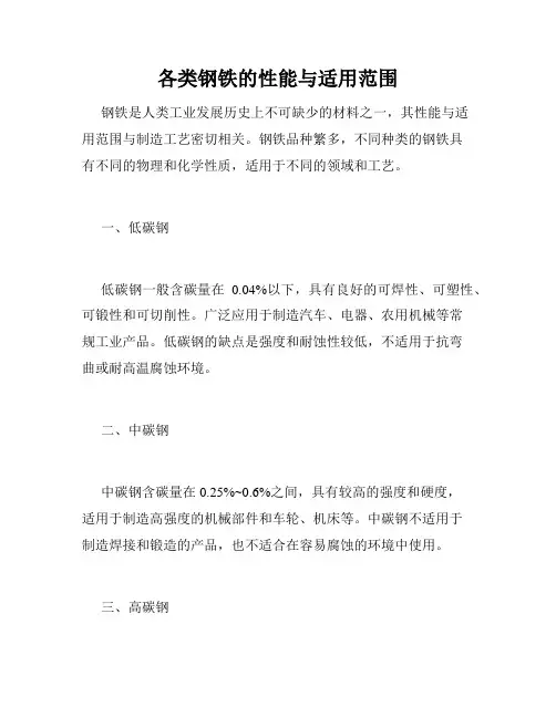 各类钢铁的性能与适用范围