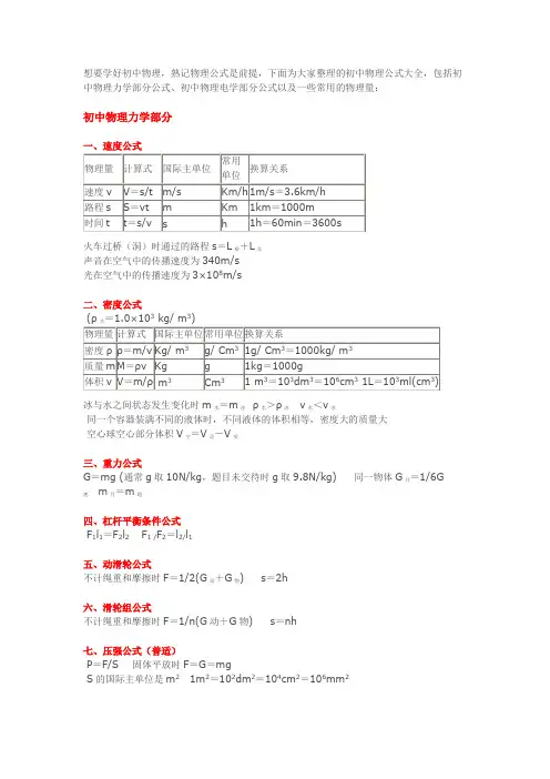 初中物理公式大全