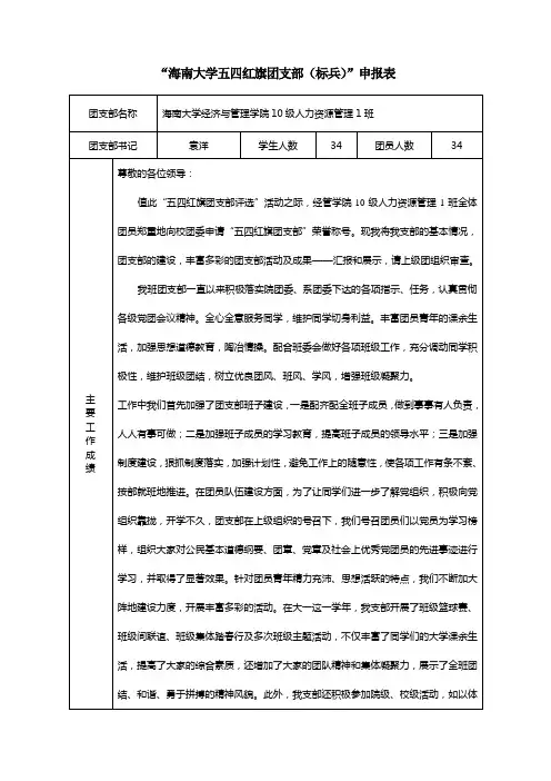 五四红旗团支部申请表