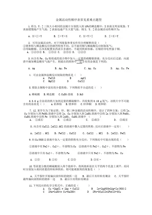 金属活动顺序常见重难点题型
