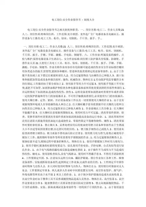 电工岗位-安全作业指导书 - 制度大全