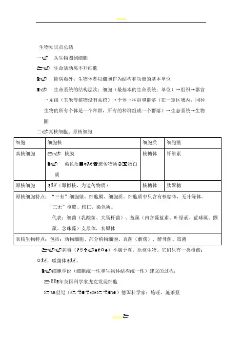 高一生物必修一知识点总结_表格归纳_分析清晰