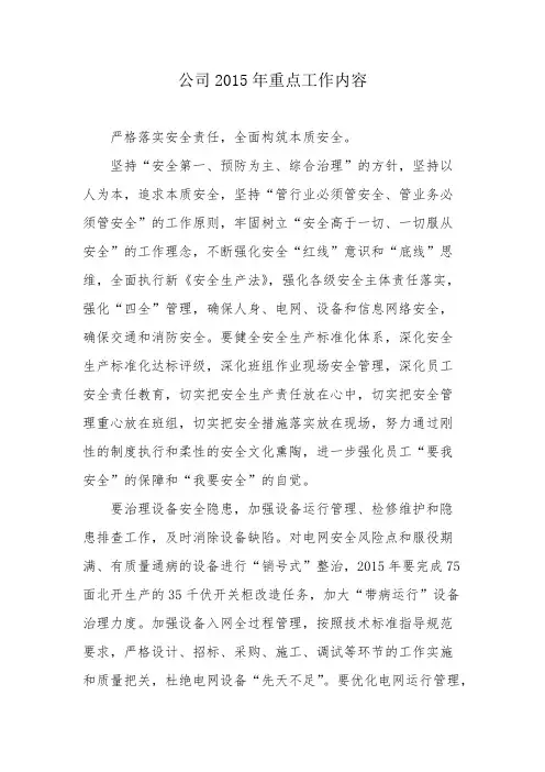 公司重点工作内容