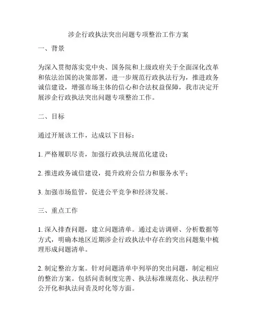涉企行政执法突出问题专项整治工作方案
