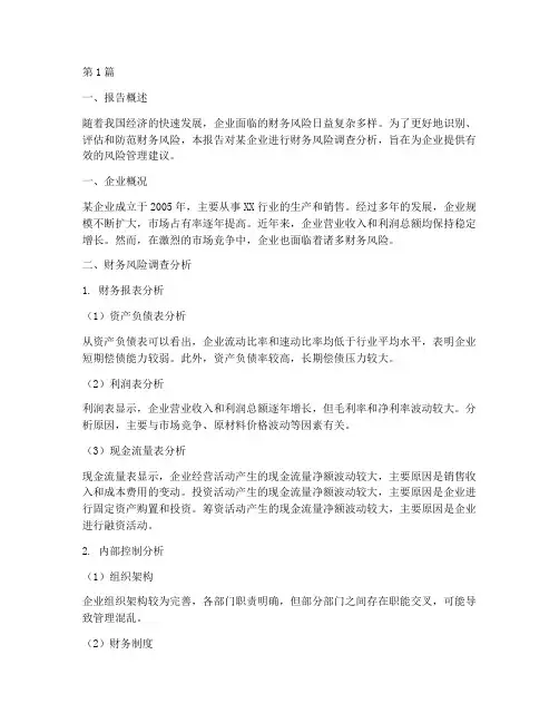 财务风险调查分析报告(3篇)