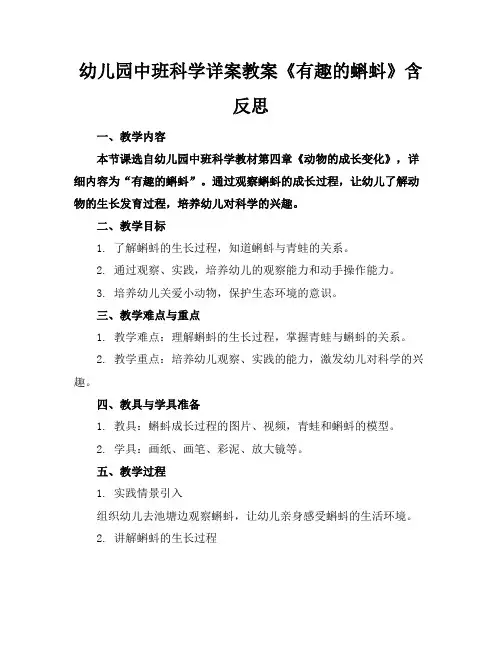 幼儿园中班科学详案教案《有趣的蝌蚪》含反思