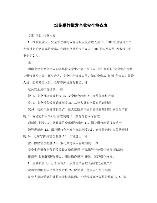 烟花爆竹批发企业安全检查表