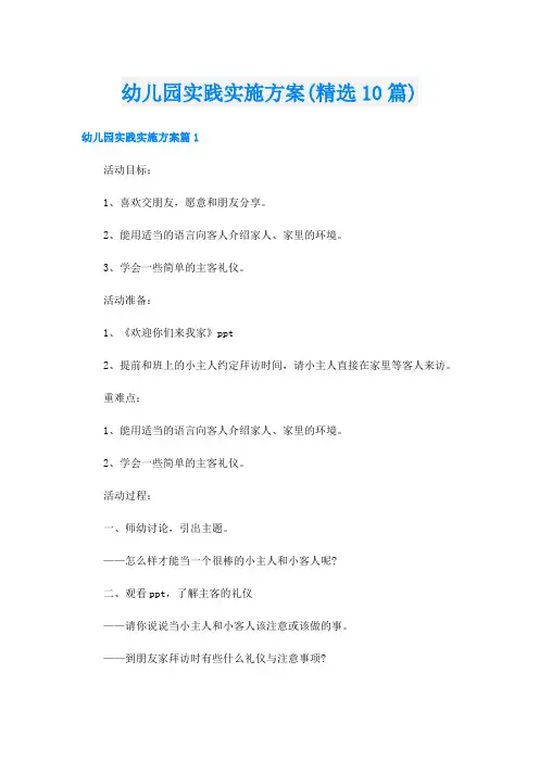 幼儿园实践实施方案(精选10篇)